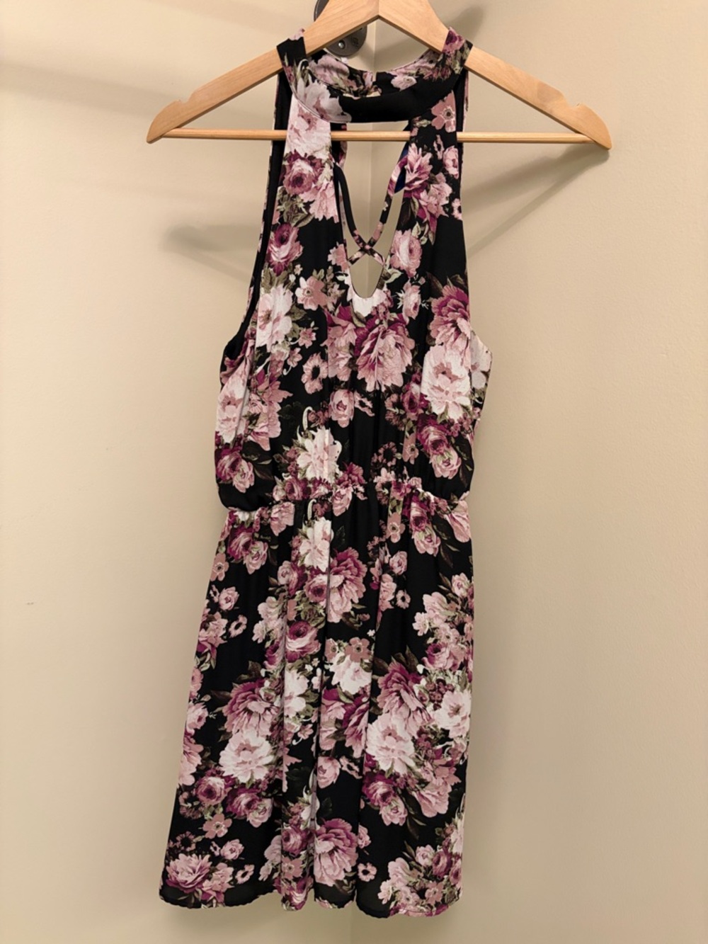 Blue Rain Black Dress with Pink & Cream Floral Print